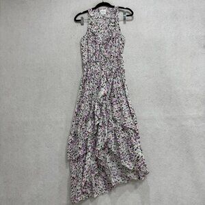 Misa Los Angeles Dress Womens XS White Purple Floral Ruffle High Low Maxi Boho